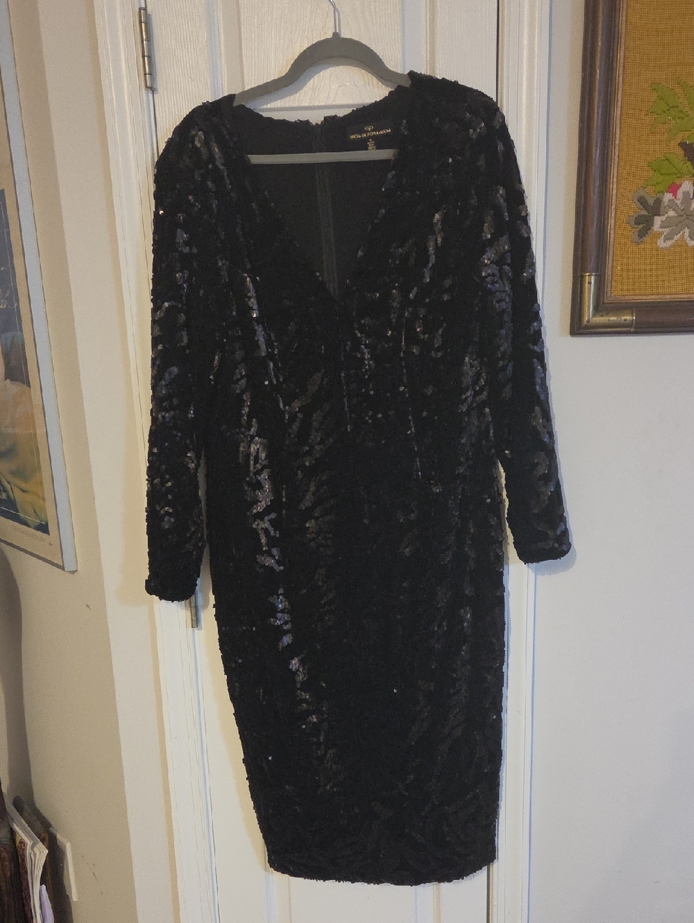 Black Velvet Sequin Sheath Dress